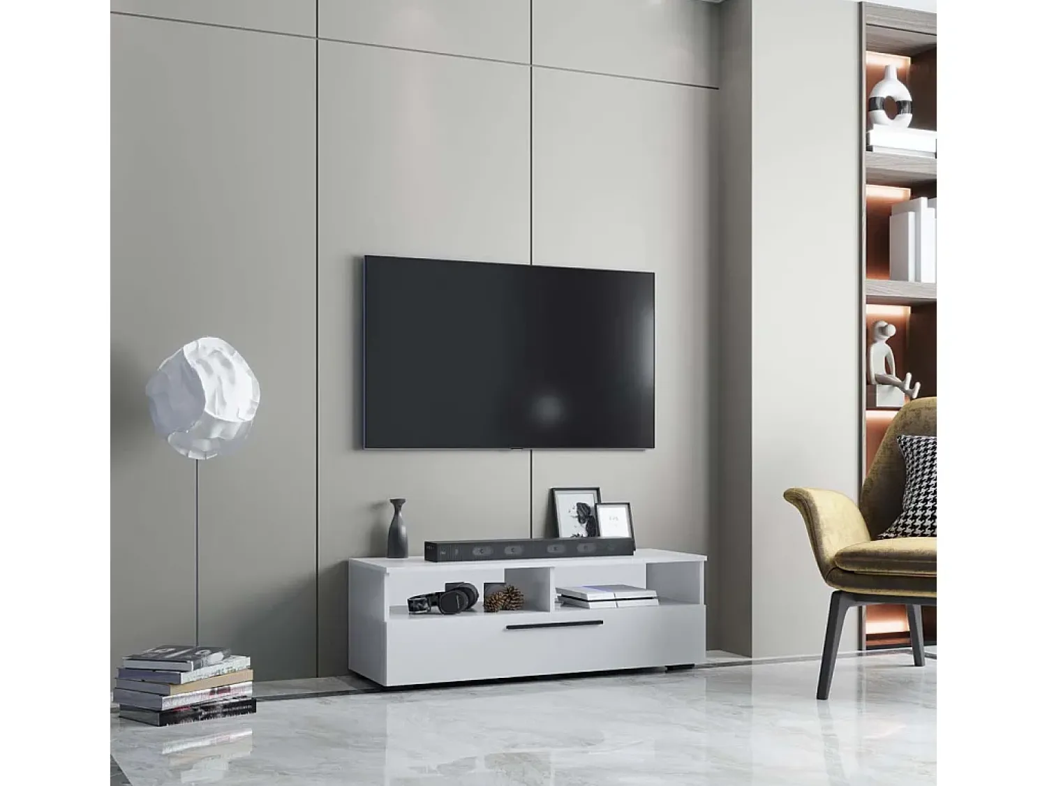 Sale VCM Móveis de TV | Lowboard | Armário de TV com espaço de armazenamento suficiente | Dimensões A. 39 x L. 115 x P. 40 cm | Fernseh Furniture – Arila XL (Branco) Multicor
