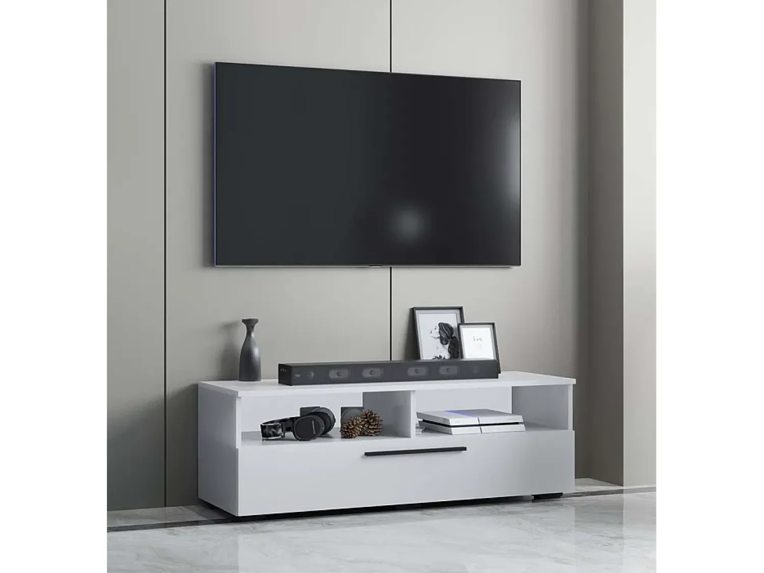 Sale VCM Móveis de TV | Lowboard | Armário de TV com espaço de armazenamento suficiente | Dimensões A. 39 x L. 115 x P. 40 cm | Fernseh Furniture – Arila XL (Branco) Multicor