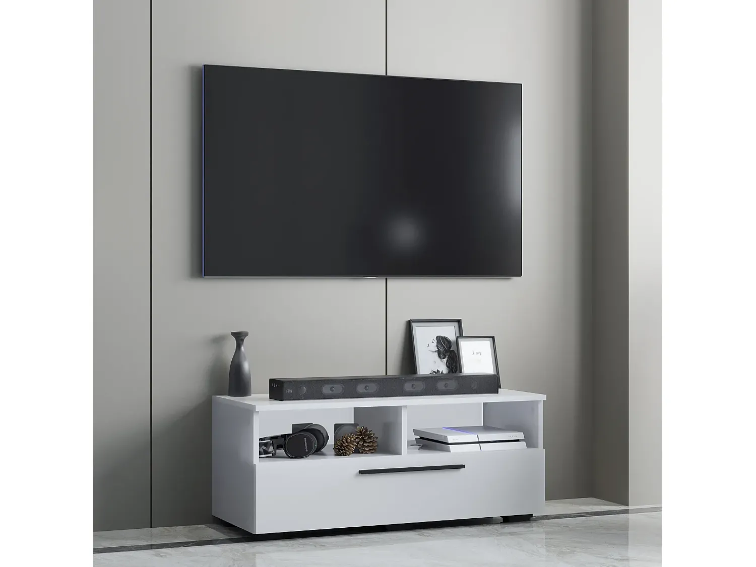 Sale VCM Móveis de TV | Lowboard | Armário de TV com espaço de armazenamento suficiente | Dimensões A. 39 x L. 115 x P. 40 cm | Fernseh Furniture – Arila XL (Branco) Multicor