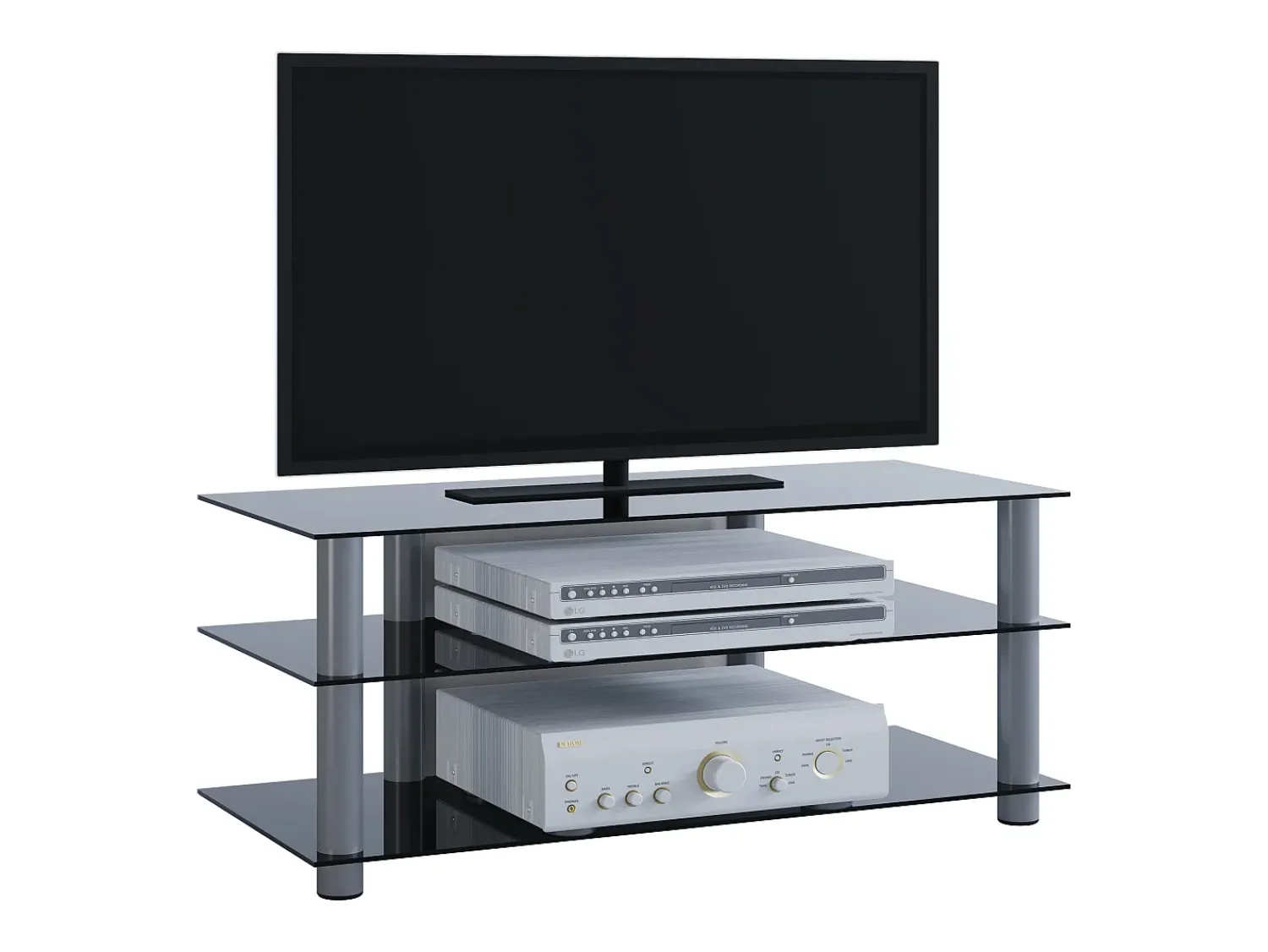 New VCM Móveis de TV | Lowboard | Encaminhamento por cabo | Dimensões A. 45 x L. 112 x P. 40 cm | Fernseh Furniture - Zumbo (vidro preto) Multicor