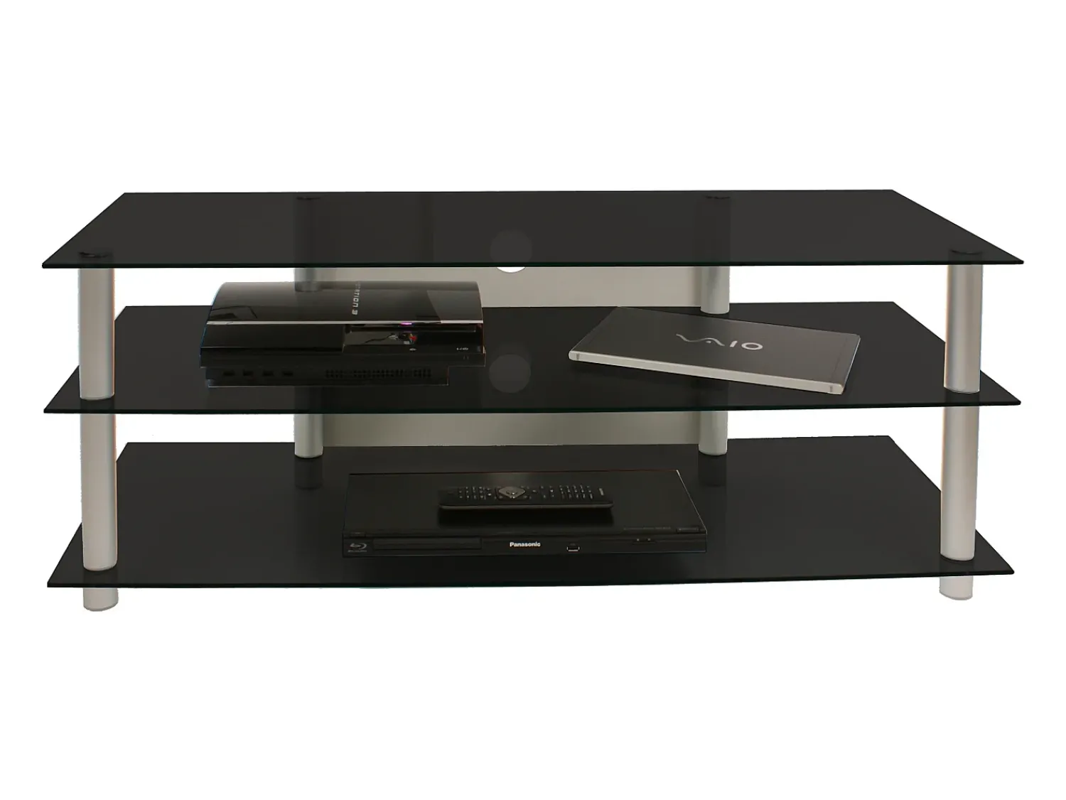 New VCM Móveis de TV | Lowboard | Encaminhamento por cabo | Dimensões A. 45 x L. 112 x P. 40 cm | Fernseh Furniture - Zumbo (vidro preto) Multicor