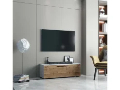 Discount VCM Móveis de TV | Lowboard | Armário de TV com porta dobrável larga | Dimensões A. 39 x L. 115 x P. 40 cm | Fernseh Furniture – Arila M (White / Honey Oak) Multicor