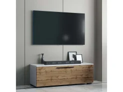 Discount VCM Móveis de TV | Lowboard | Armário de TV com porta dobrável larga | Dimensões A. 39 x L. 115 x P. 40 cm | Fernseh Furniture – Arila M (White / Honey Oak) Multicor