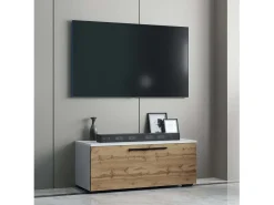 VCM Móveis de TV | Lowboard | Armário de TV com Porta Dobrável Larga | Dimensões A. 39 x L. 95 x P. 40 cm | Fernseh Móveis – Arila S (Carvalho Branco / Mel)^ Móvel De Tv