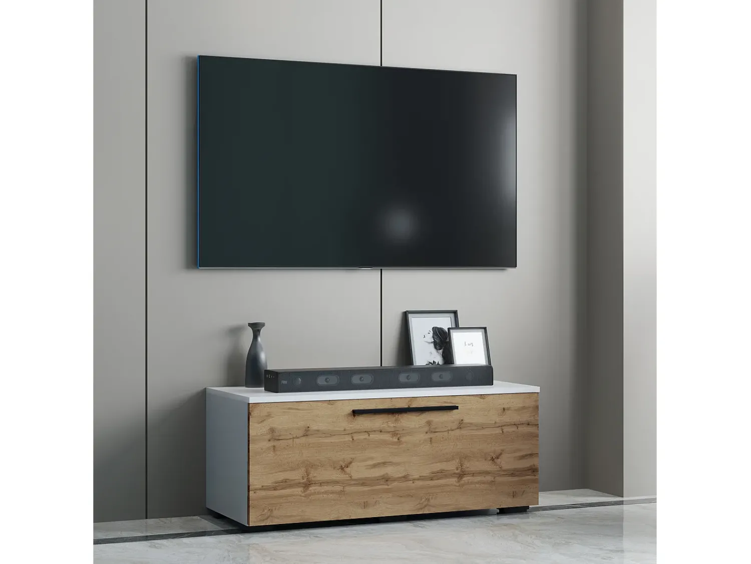 VCM Móveis de TV | Lowboard | Armário de TV com Porta Dobrável Larga | Dimensões A. 39 x L. 95 x P. 40 cm | Fernseh Móveis – Arila S (Carvalho Branco / Mel)^ Móvel De Tv