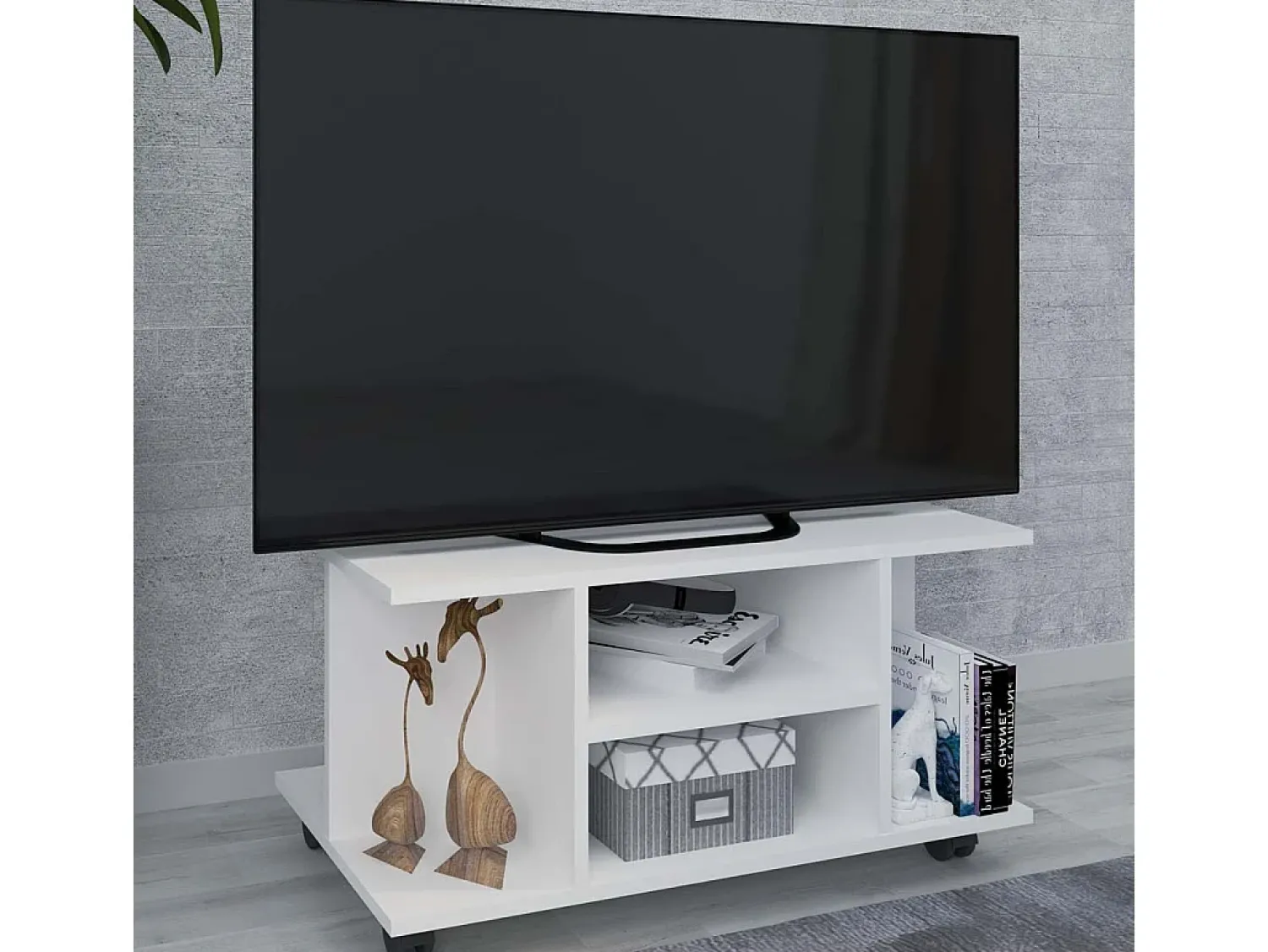 VCM Móveis de TV | Lowboard | Prateleira de TV com rodízios | Dimensões A. 40 x L. 80 x P. 40 cm | Fernseh Mobiliário - Findalo (Branco)^ Móvel De Tv