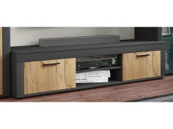 Móvel De Tv|VCM Móveis de TV | Lowboard | Prateleira TV | Dimensões A. 37 x L. 160 x P. 45 cm | Fernseh Furniture – Usilo XL (Anthracite / Honey Oak) Multicor