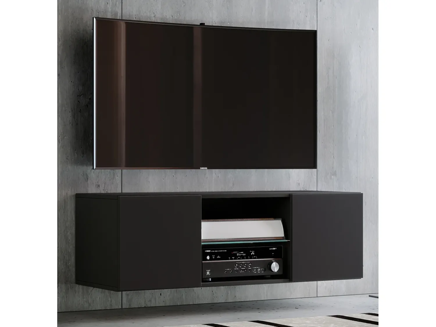 VCM Móveis de TV | Placa de parede | Pendura Lowboard | Dimensões A. 40 x L. 115 x P. 36 cm | Armário de parede - Jusa (Preto)^ Móvel De Tv