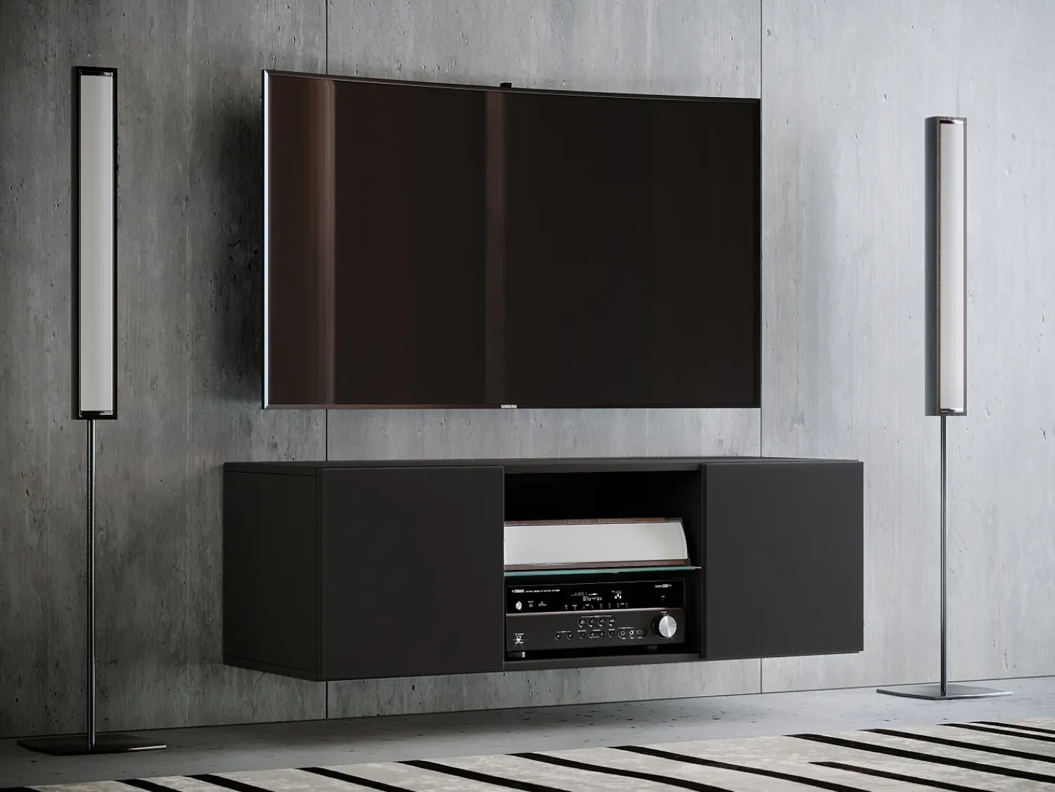 VCM Móveis de TV | Placa de parede | Pendura Lowboard | Dimensões A. 40 x L. 115 x P. 36 cm | Armário de parede - Jusa (Preto)^ Móvel De Tv