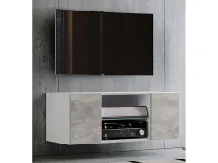 Outlet VCM Móveis de TV | Placa de parede | Pendura Lowboard | Dimensões A. 40 x L. 115 x P. 36 cm | Armário de parede - Jusa (Branco / Aparência em concreto) Multicor