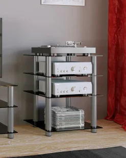 Móvel De Tv|VCM Móveis Hifi Bilus Vidro preto A. 70 x L. 59 x P. 48 cm Multicor