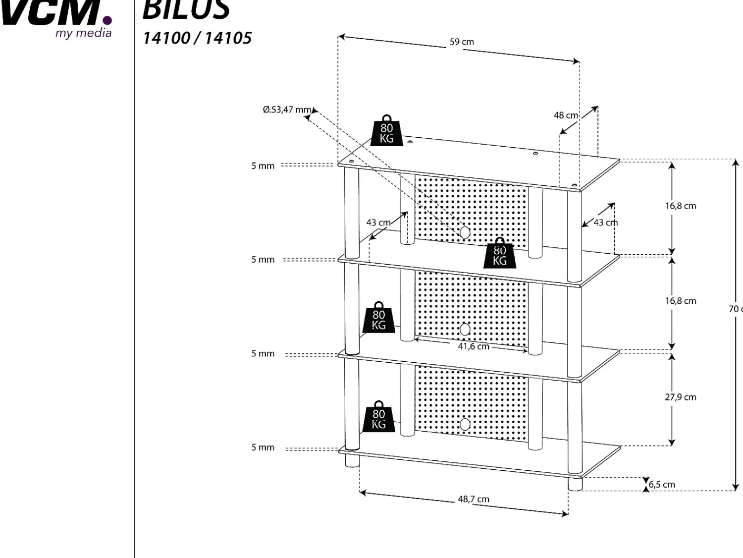 VCM Móveis Hifi Bilus Vidro transparente A. 70 x L. 59 x P. 48 cm^ Móvel De Tv