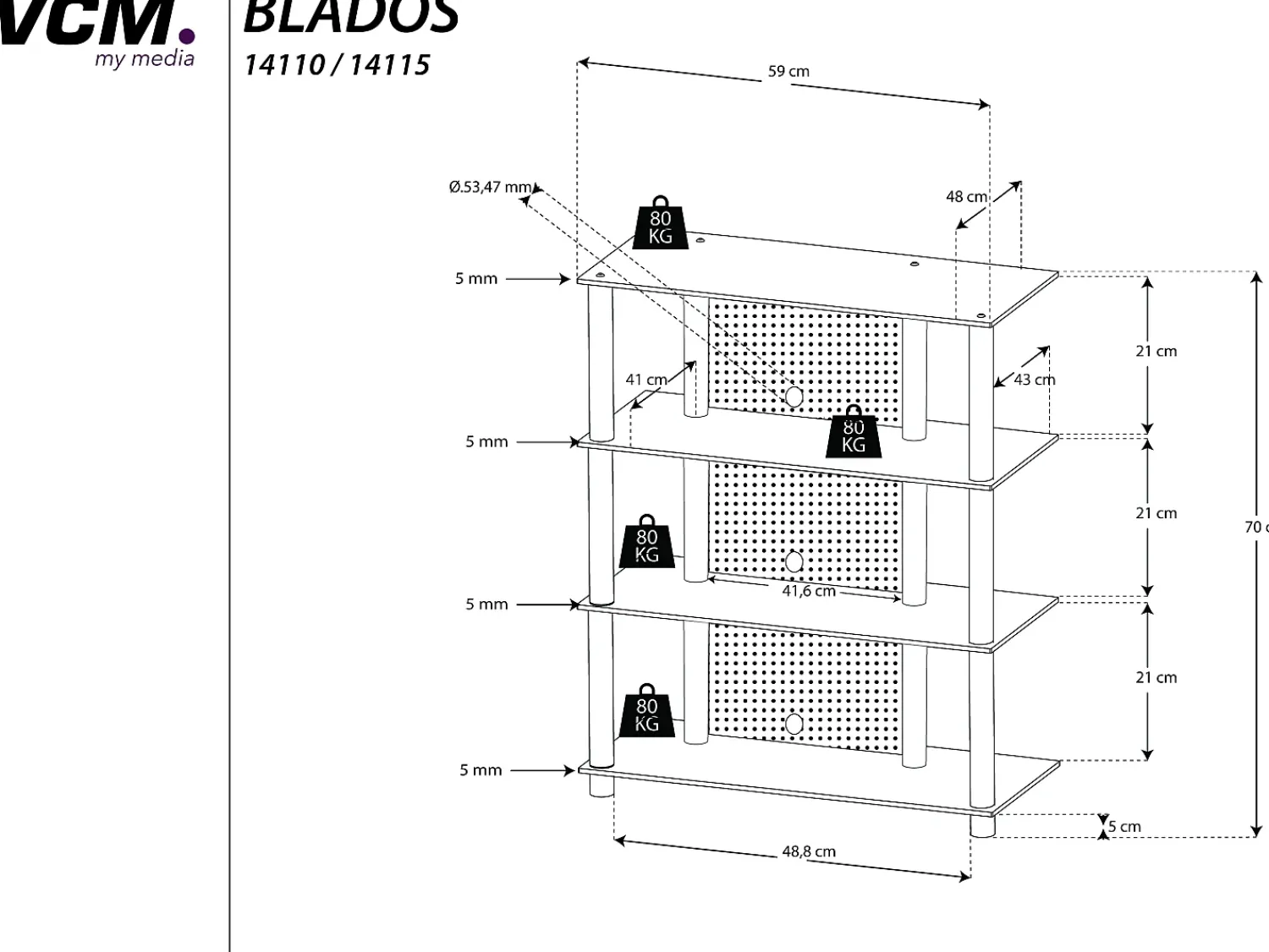 Discount VCM Móveis Hifi Blados Vidro transparente A. 70 x L. 59 x P. 49 cm Multicor