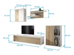 Móvel De Tv| Móveis para sala de estar e jantar Legos 3 módulos carvalho natural fosco 220 cm Branco