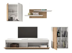 Móvel De Tv| Móveis para sala de estar e jantar Legos 3 módulos carvalho natural fosco 220 cm Branco