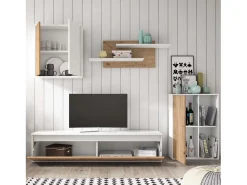 Móvel De Tv| Móveis para sala de estar e jantar Legos 3 módulos carvalho natural fosco 220 cm Branco