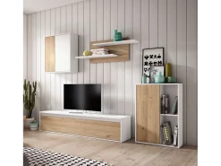 Móvel De Tv| Móveis para sala de estar e jantar Legos 3 módulos carvalho natural fosco 220 cm Branco