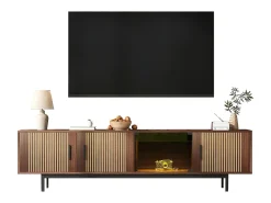 KOMHTOM Móveis para televisão, móveis inferiores com texturas esculpidas, móveis para televisão com fitas de luz LED e portas de vidro temperado^ Móvel De Tv