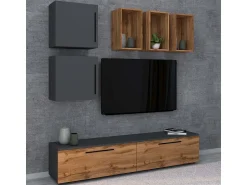 Outlet VCM Móveis para TV Arila Antracite/carvalho mel A. 200 x L. 190 x P. 40 cm Multicor