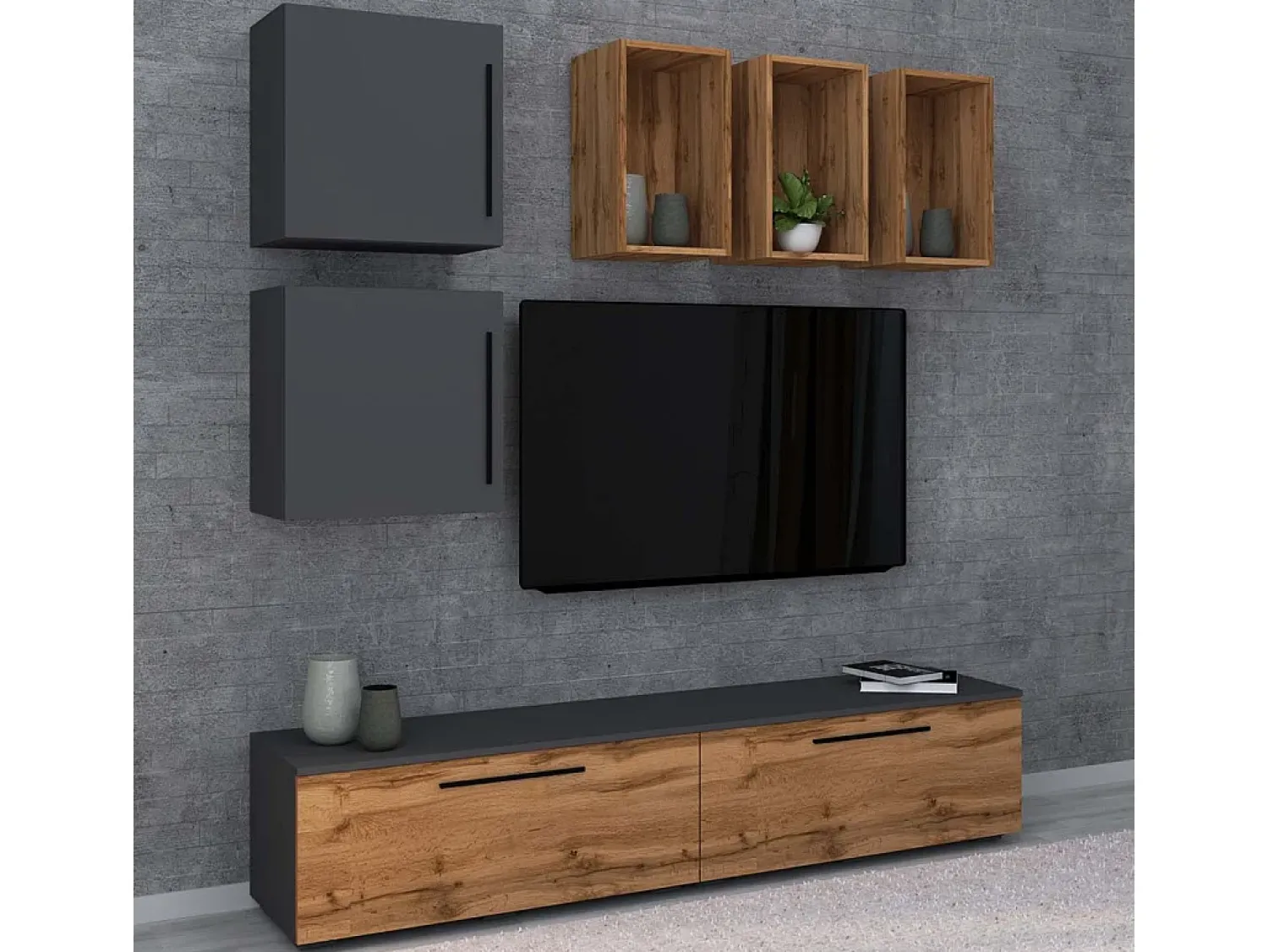 Outlet VCM Móveis para TV Arila Antracite/carvalho mel A. 200 x L. 190 x P. 40 cm Multicor