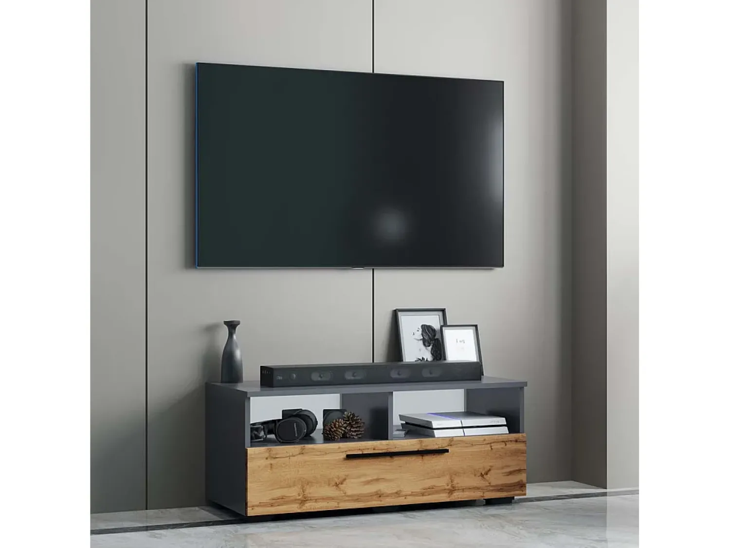 VCM Móveis para TV Arila Antracite/carvalho mel A. 39 x L. 95 x P. 40 cm^ Móvel De Tv