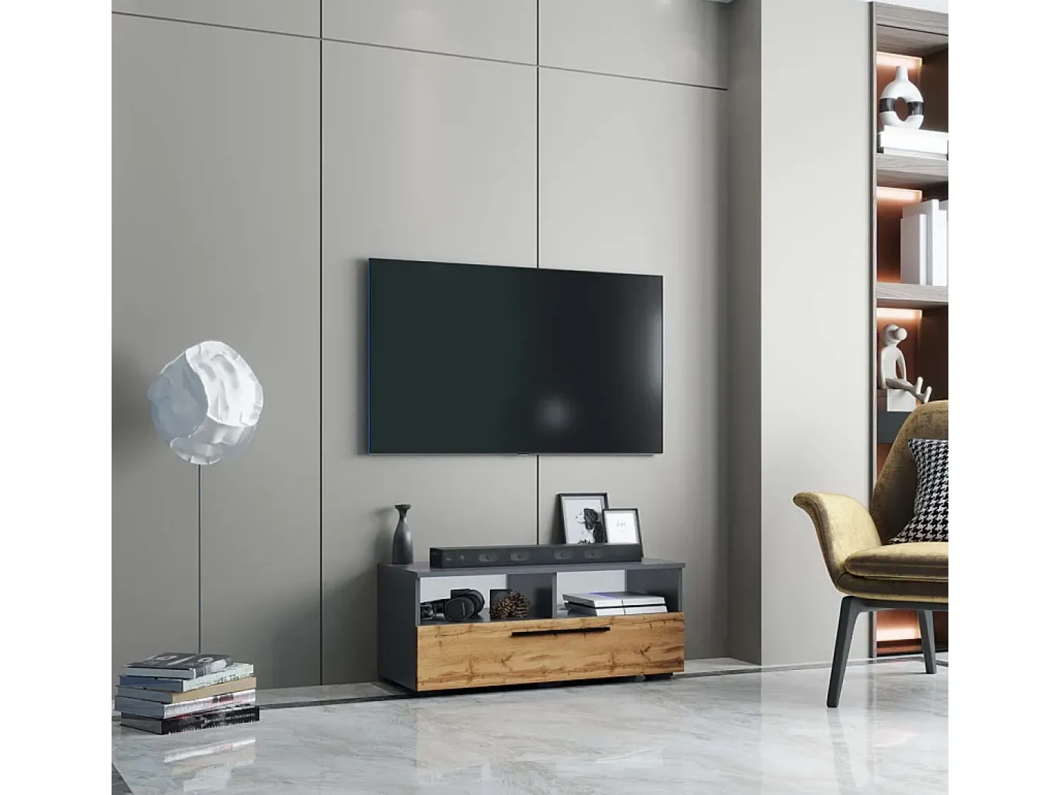 VCM Móveis para TV Arila Antracite/carvalho mel A. 39 x L. 95 x P. 40 cm^ Móvel De Tv