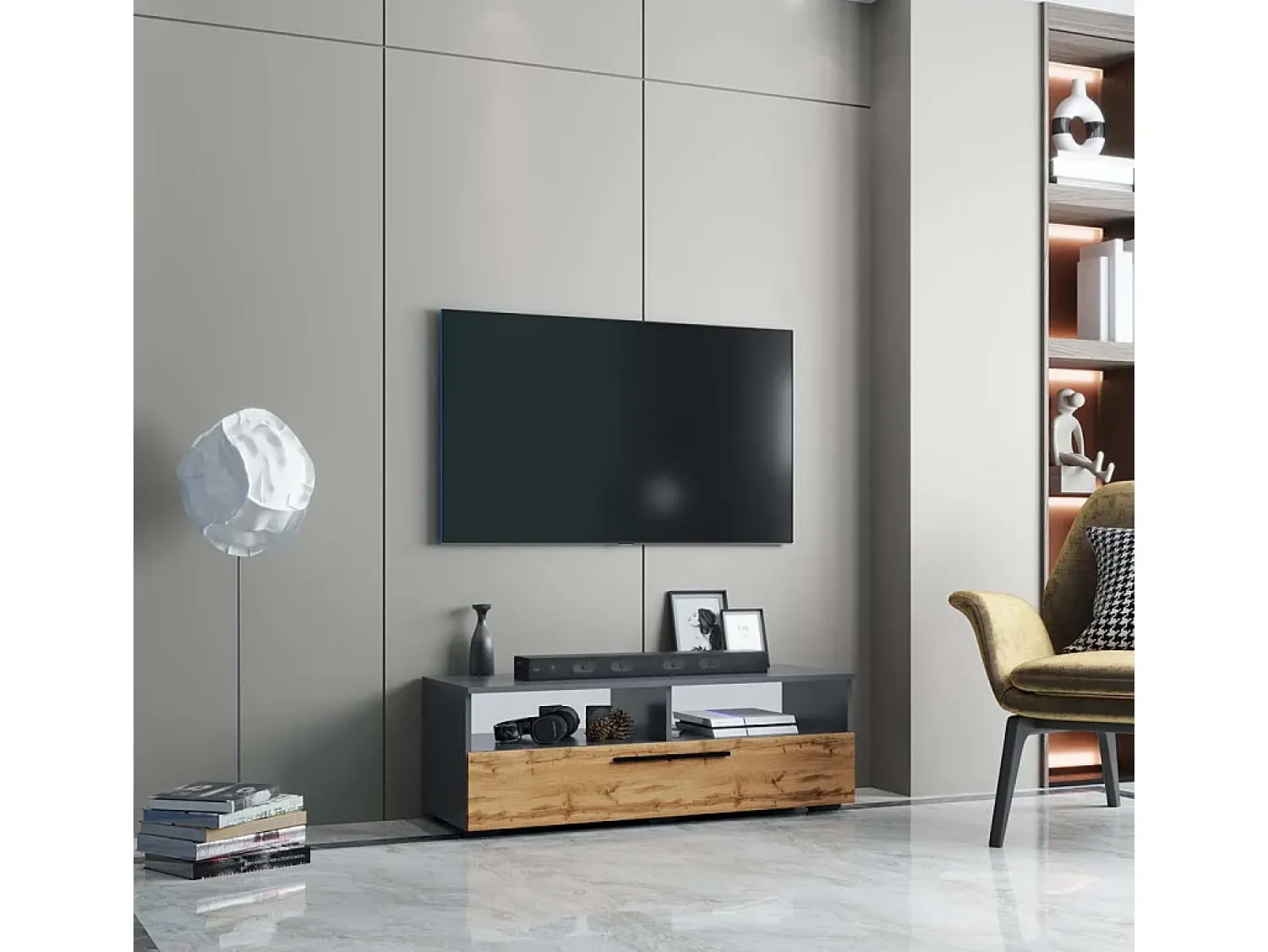 Online VCM Móveis para TV Arila Antracite/carvalho mel A. 39 x L. 115 x P. 40 cm Multicor