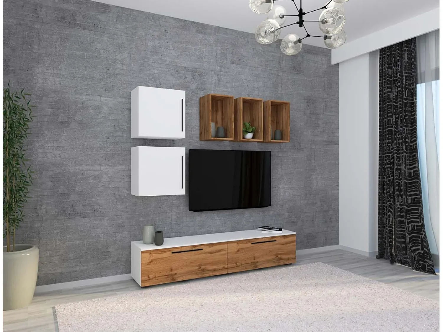 VCM Móveis para TV Arila Branco/carvalho de mel A. 200 x L. 190 x P. 40 cm^ Móvel De Tv