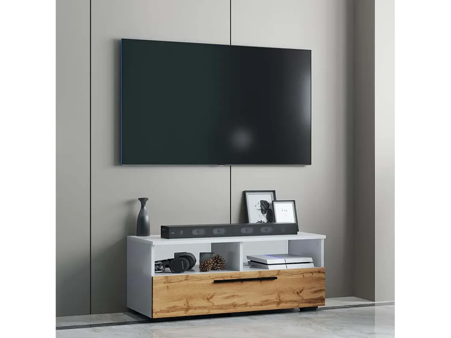 VCM Móveis para TV Arila Branco/carvalho de mel A. 39 x L. 95 x P. 40 cm^ Móvel De Tv