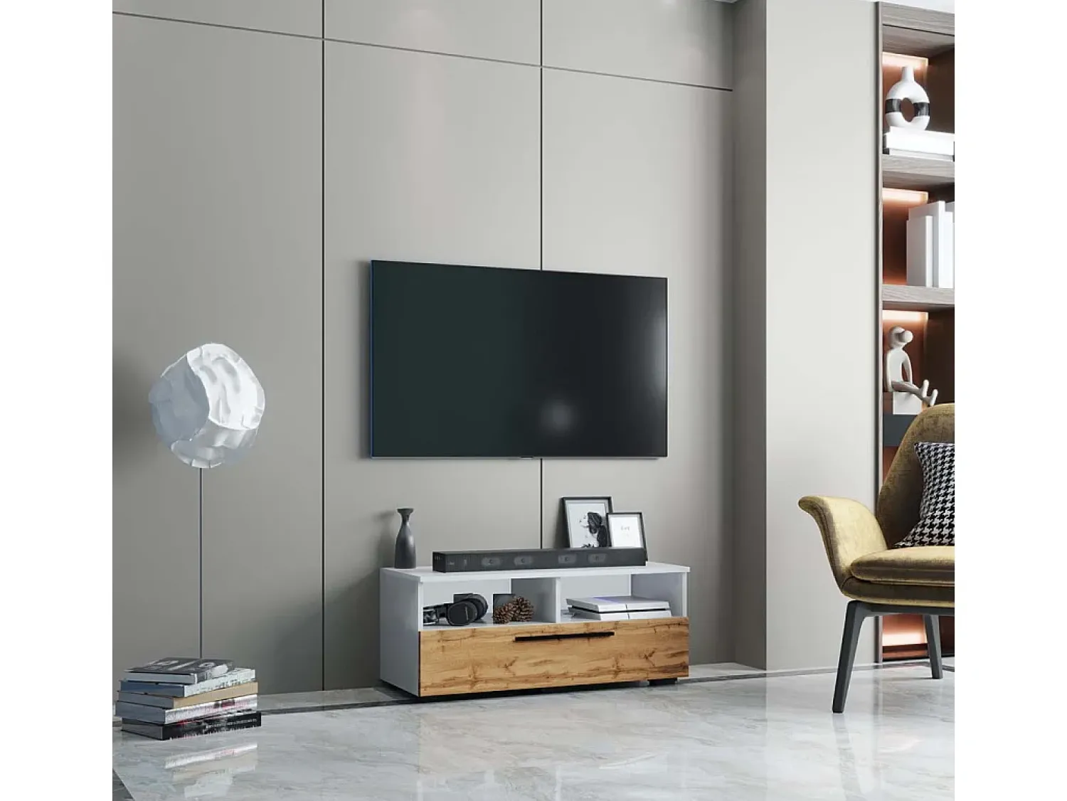 VCM Móveis para TV Arila Branco/carvalho de mel A. 39 x L. 95 x P. 40 cm^ Móvel De Tv