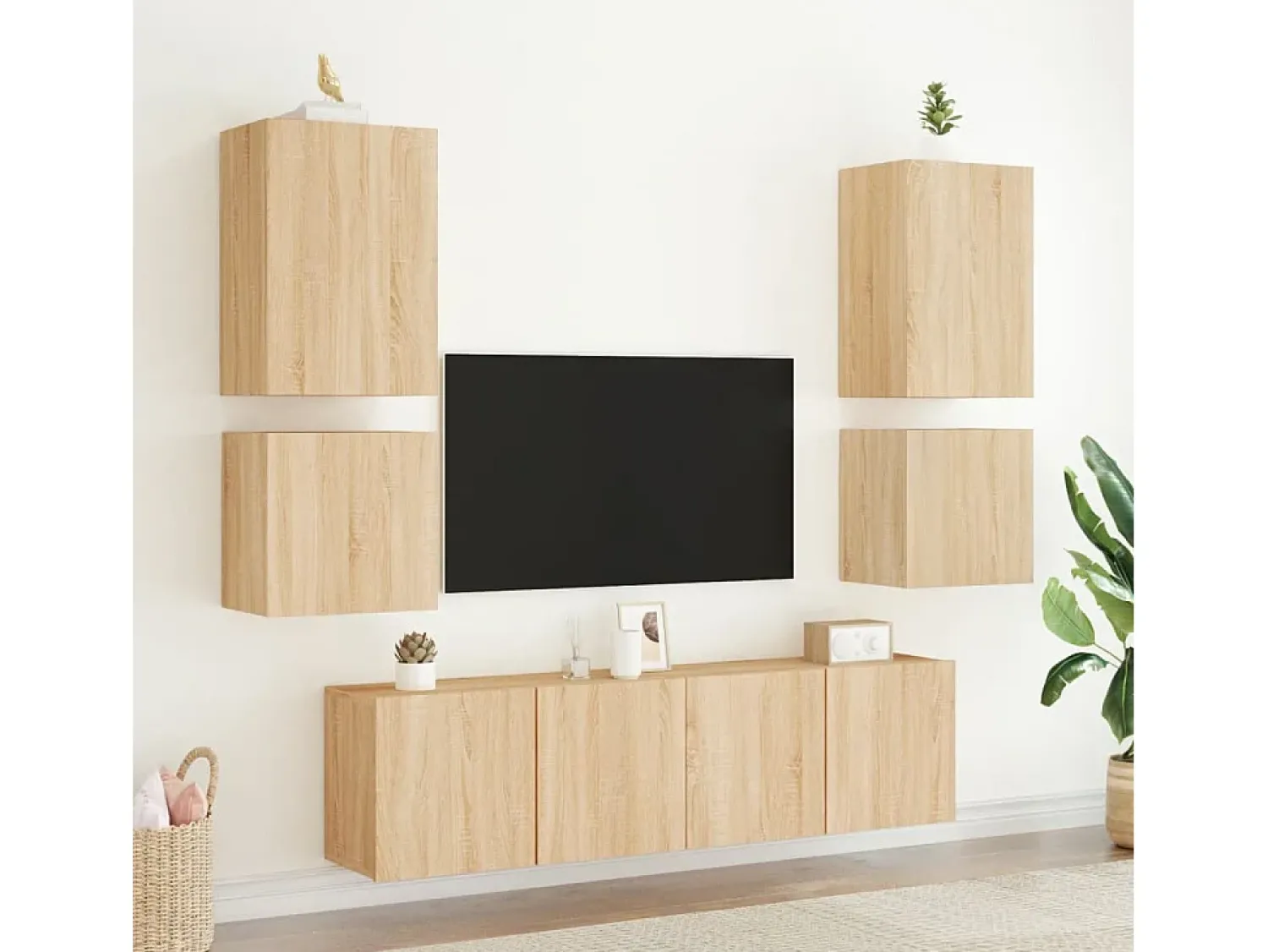 Móvel De Tv* Móveis parede p/ TV 2 pcs derivados de madeira carvalho sonoma PT903721 Castanho
