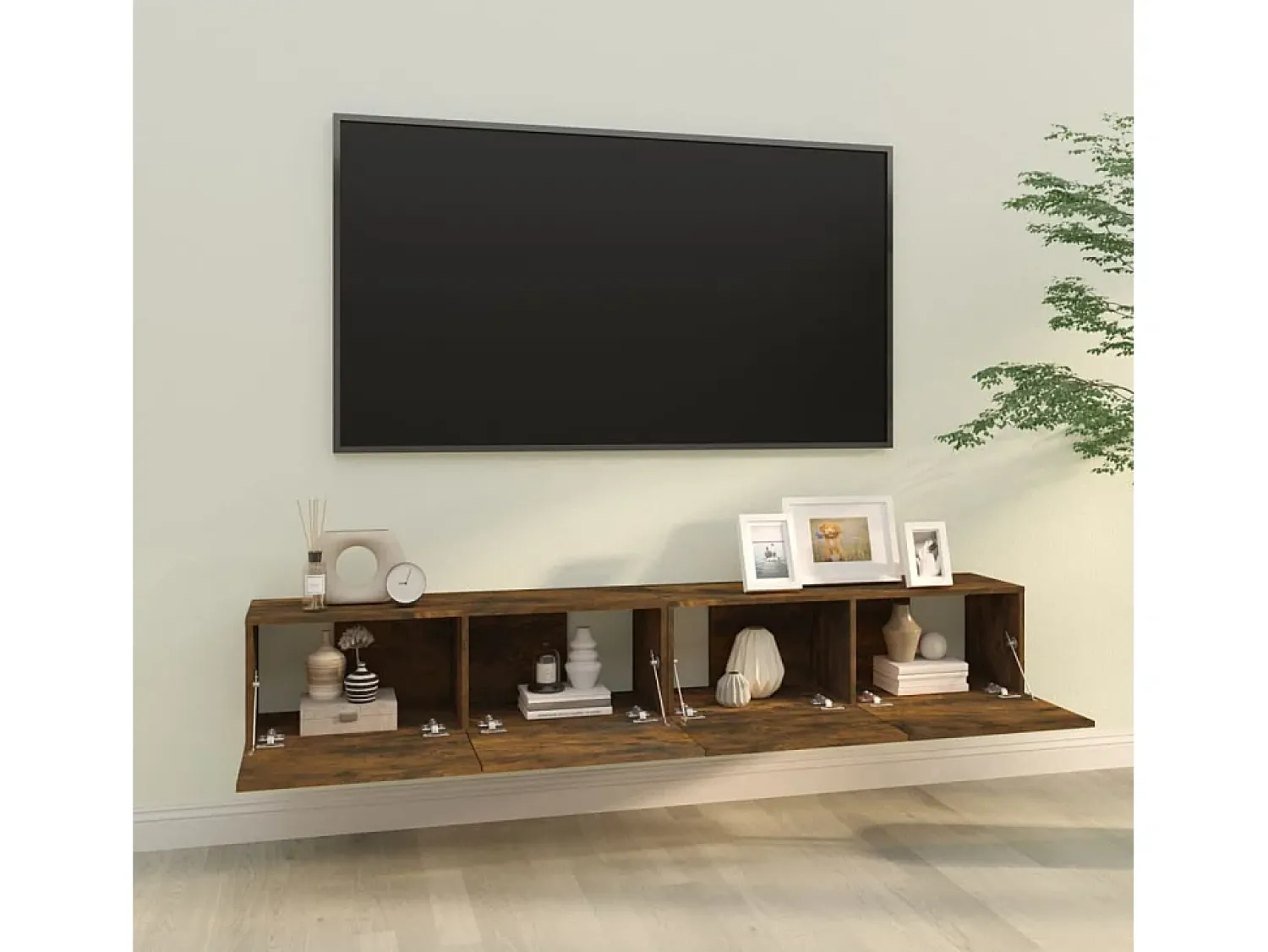 Móvel De Tv* Móveis TV parede 2pcs 100x30x30cm derivados madeira cor fumado PT977043 Castanho