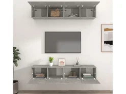 Móvel De Tv| Móveis TV 4pcs 80x30x30cm derivados de madeira cimento PT820833 Cinzento