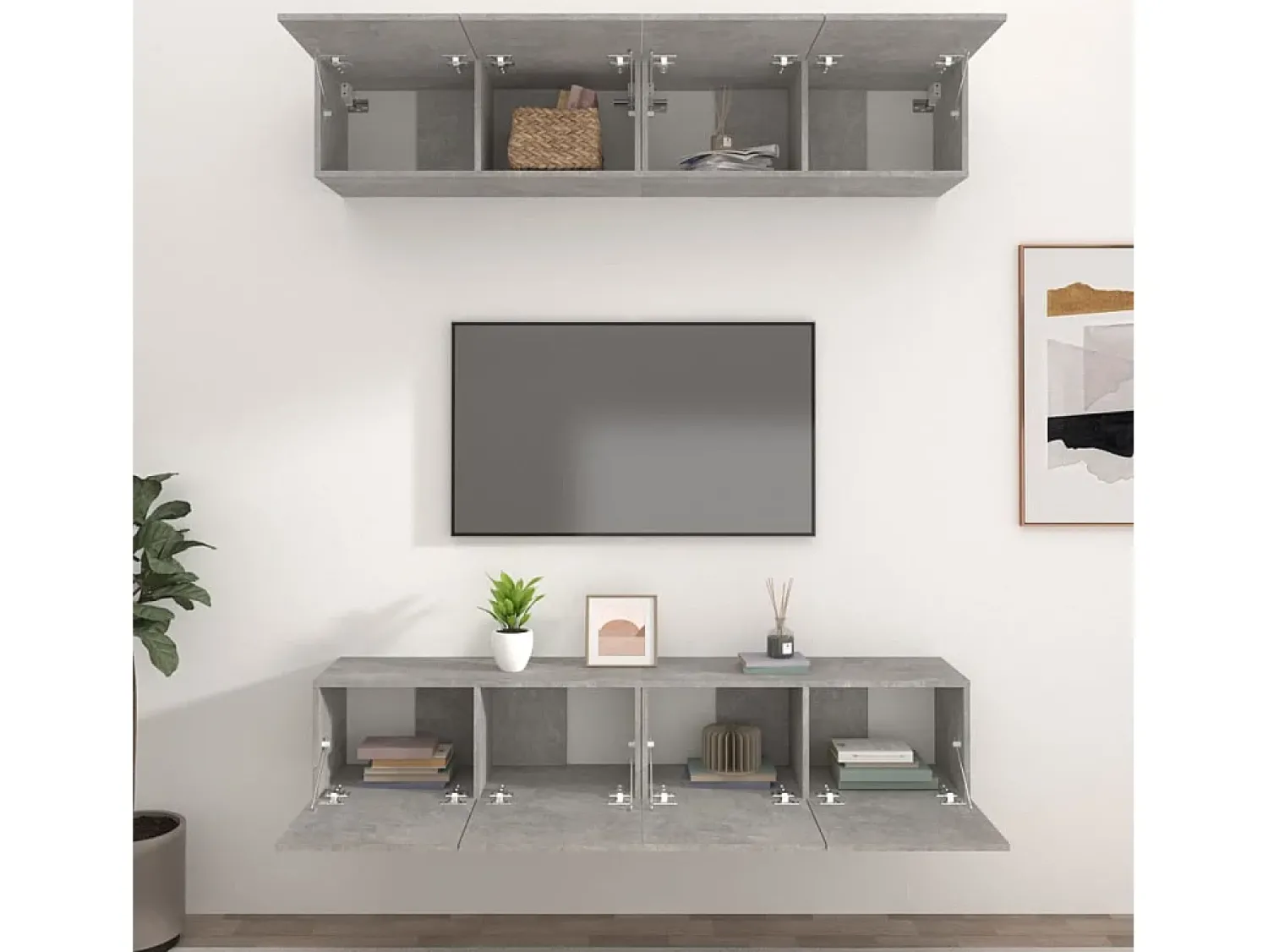 Móvel De Tv| Móveis TV 4pcs 80x30x30cm derivados de madeira cimento PT820833 Cinzento