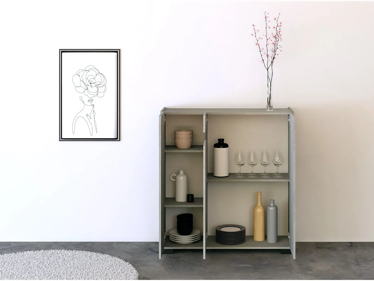 Móvel De Tv|ITAMOBY Móvel alto de sala 3 portas 100x35x110 cm Riflesso caxemira Cinzento