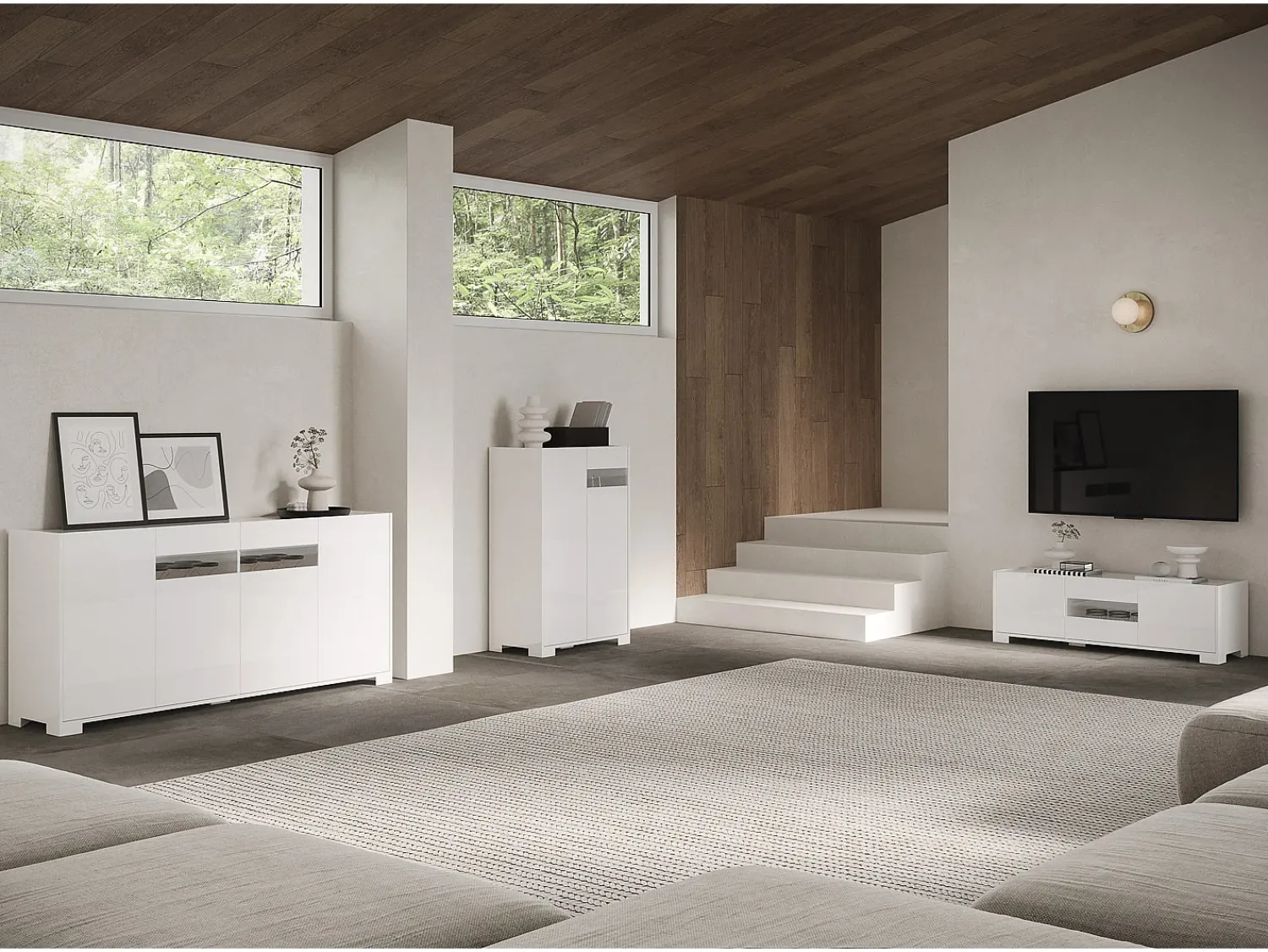Móvel De Tv|ITAMOBY Móvel alto de sala 3 portas 100x35x110 cm Riflesso brilhante Branco