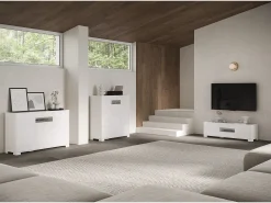 Móvel De Tv|ITAMOBY Móvel alto de sala 3 portas 100x35x110 cm Riflesso brilhante Branco