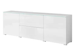 Online Móvel baixo de TV moderno 180 cm com LED – móvel alto para TV com gavetas e prateleiras, corpo fosco, frentes brilho Branco