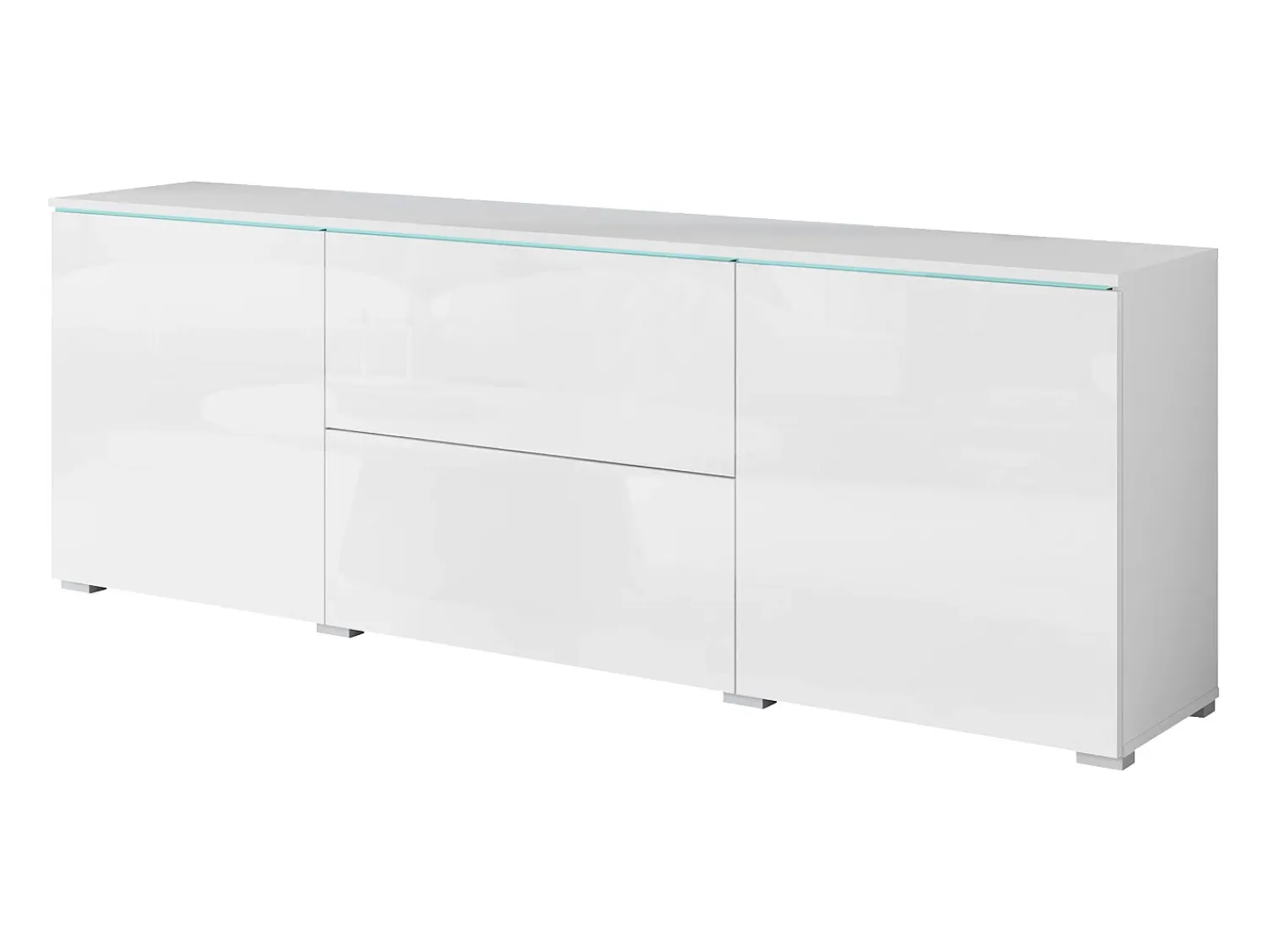 Online Móvel baixo de TV moderno 180 cm com LED – móvel alto para TV com gavetas e prateleiras, corpo fosco, frentes brilho Branco