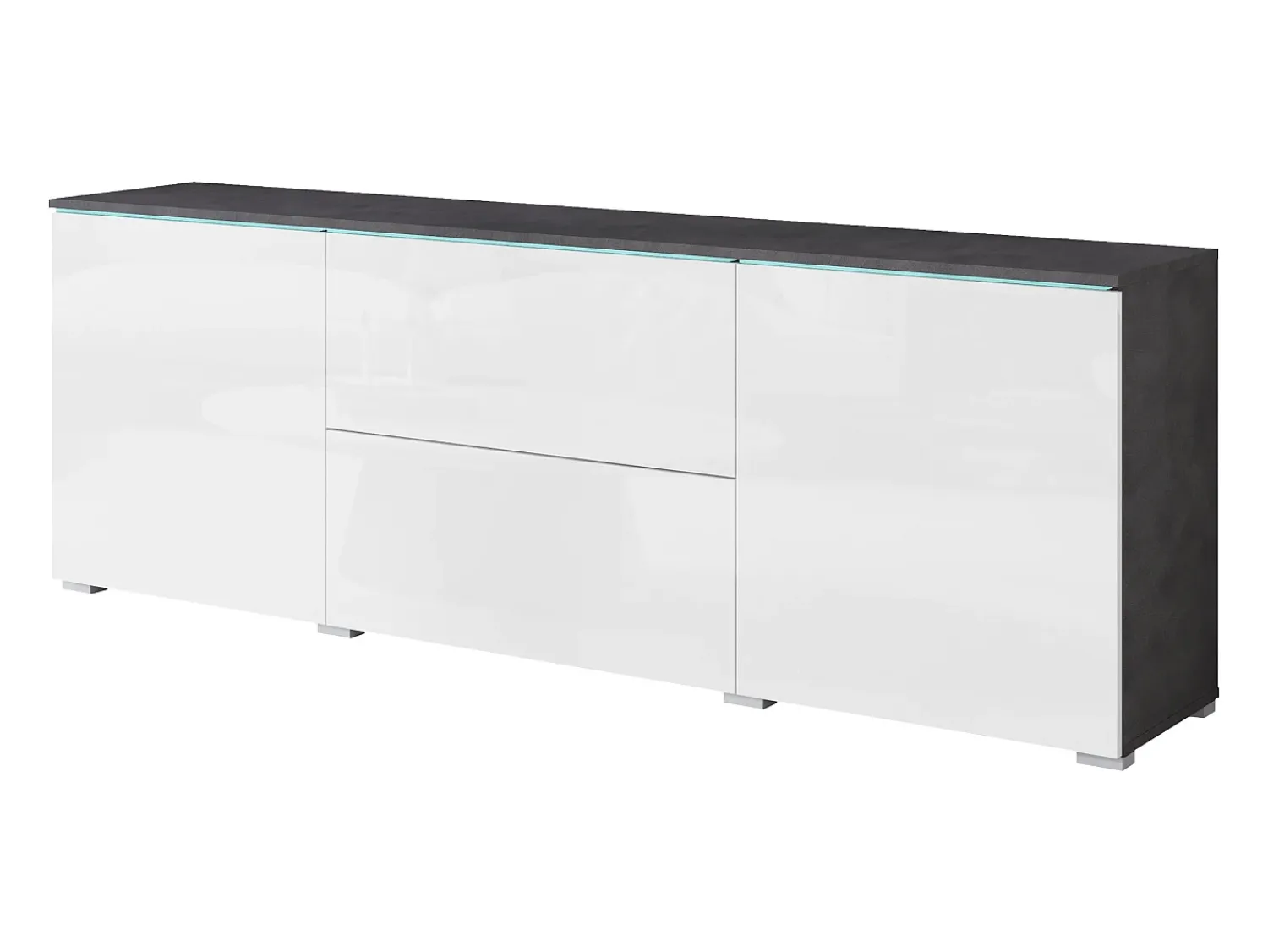 Móvel baixo de TV moderno 180 cm com LED – móvel alto para TV com gavetas e prateleiras, corpo antracite fosco, frentes branco brilho^ Móvel De Tv