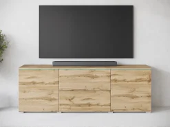 Móvel baixo de TV moderno 180 cm com LED – móvel alto fosco com gavetas e prateleiras, carvalho wotan^ Móvel De Tv