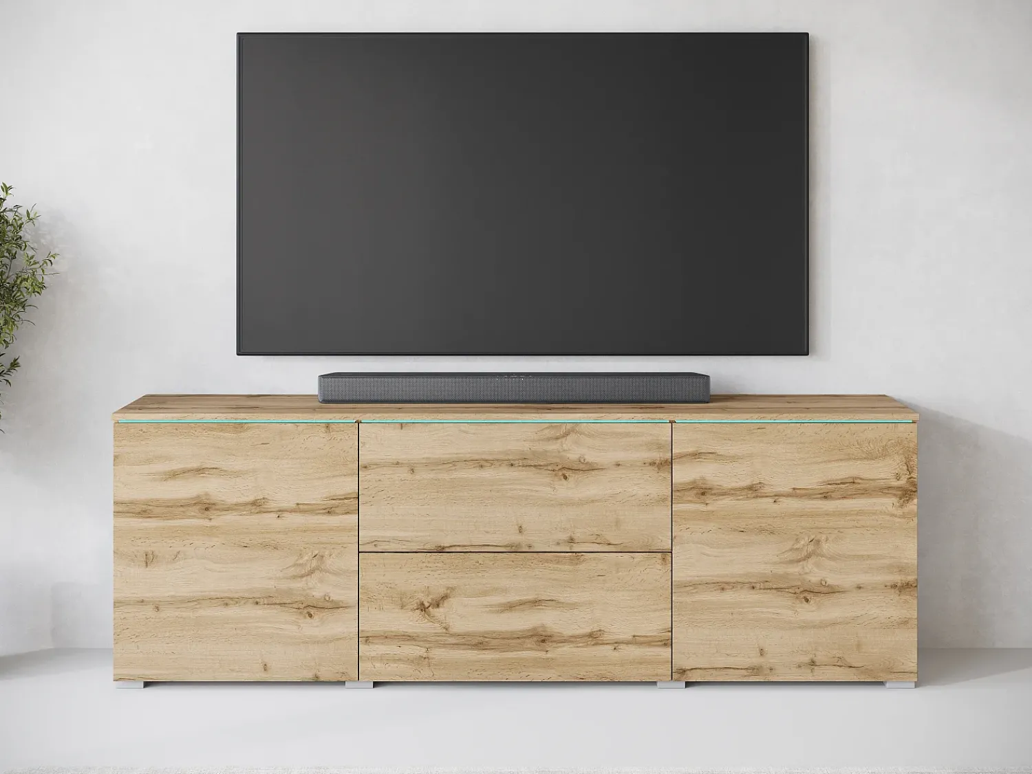 Móvel baixo de TV moderno 180 cm com LED – móvel alto fosco com gavetas e prateleiras, carvalho wotan^ Móvel De Tv