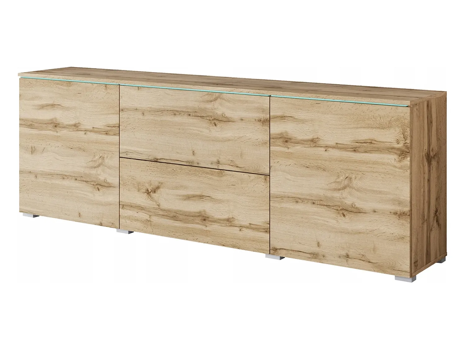 Móvel baixo de TV moderno 180 cm com LED – móvel alto fosco com gavetas e prateleiras, carvalho wotan^ Móvel De Tv