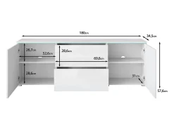 Sale Móvel baixo de TV moderno 180 cm com LED – móvel alto fosco com gavetas e prateleiras, fosco Preto