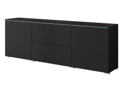 Sale Móvel baixo de TV moderno 180 cm com LED – móvel alto fosco com gavetas e prateleiras, fosco Preto