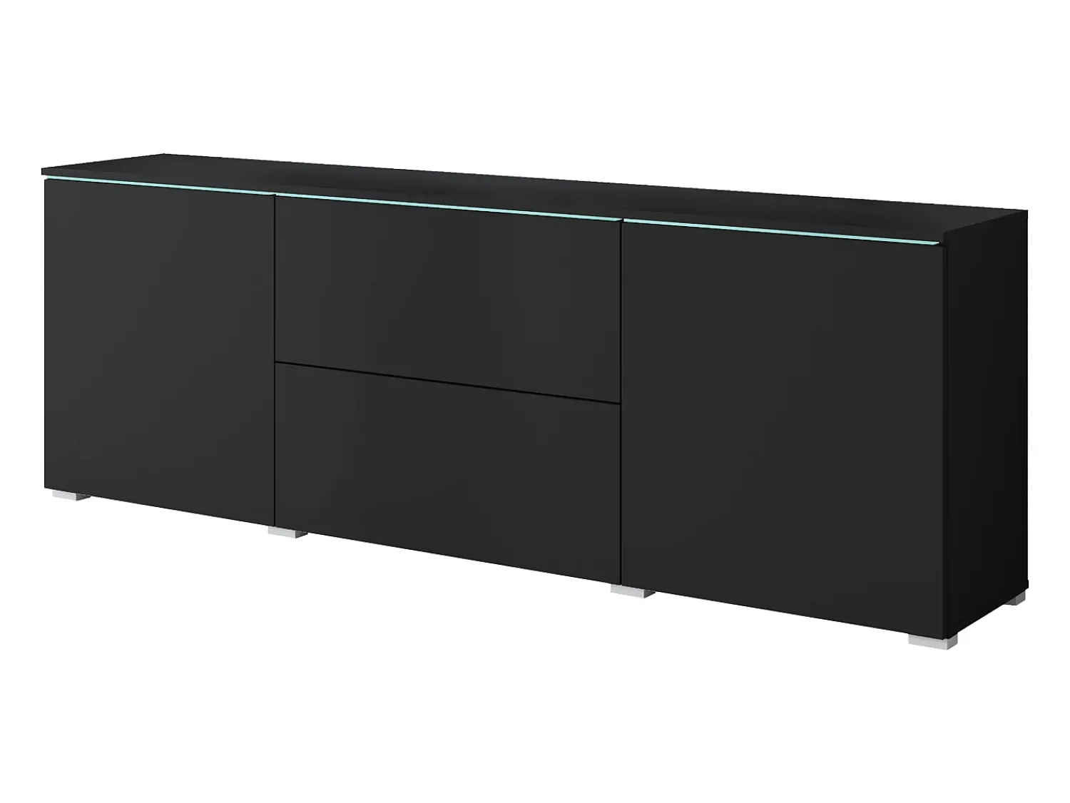 Sale Móvel baixo de TV moderno 180 cm com LED – móvel alto fosco com gavetas e prateleiras, fosco Preto