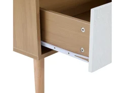 Clearance Móvel baixo para TV, 150 × 35 × 39 cm, estilo vintage, madeira clara, portas brancas, para sala de estar ou quarto. Natural claro