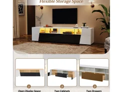 Móvel De Tv* Móvel baixo para TV, 180 × 38,5 × 45 cm, laqueado em /preto, iluminação LED, 2 portas, 2 gavetas, prateleiras abertas, sala de estar Branco