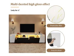 Móvel De Tv* Móvel baixo para TV, 180 × 38,5 × 45 cm, laqueado em /preto, iluminação LED, 2 portas, 2 gavetas, prateleiras abertas, sala de estar Branco
