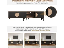 Móvel De Tv| Móvel baixo para TV, 180×35×49 cm, madeira/, com 2 armários e nichos abertos, para TVs de até 80". Preto